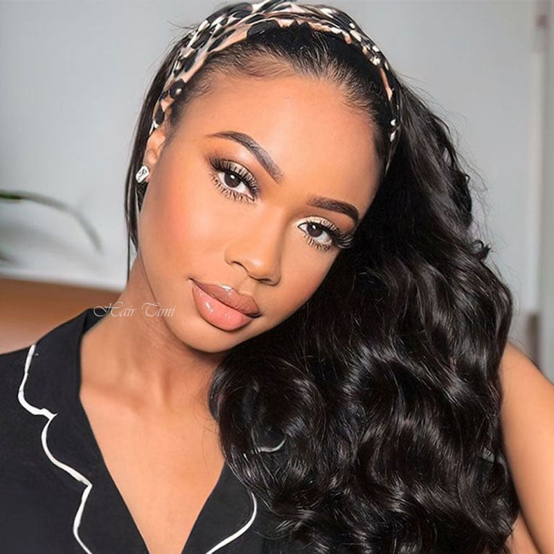 Hair Timi Headband Wig Body Wave Wigs With Scarf Natural Black Glueless Human Hair with Free Band