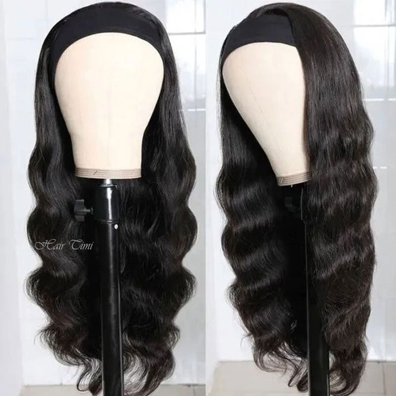 Hair Timi Headband Wig Body Wave Wigs With Scarf Natural Black Glueless Human Hair with Free Band