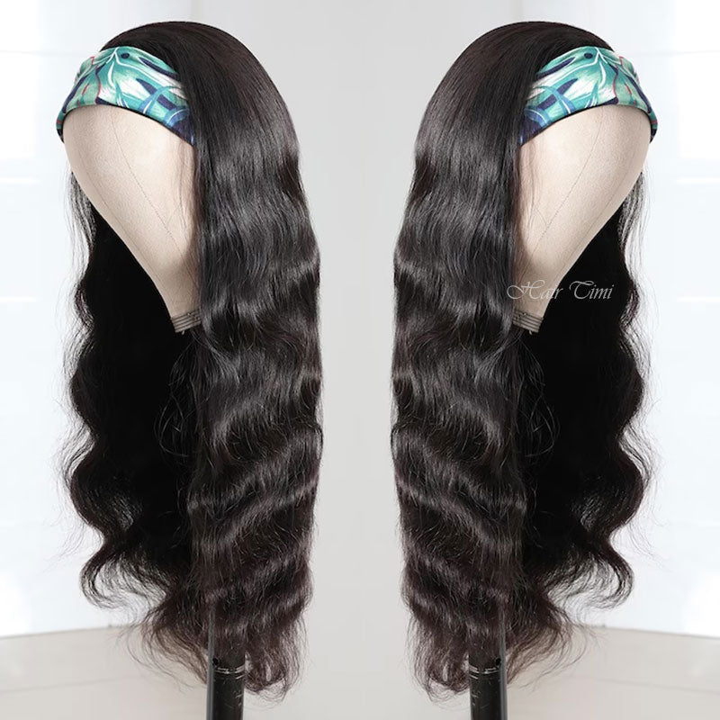 Hair Timi Headband Wig Body Wave Wigs With Scarf Natural Black Glueless Human Hair with Free Band