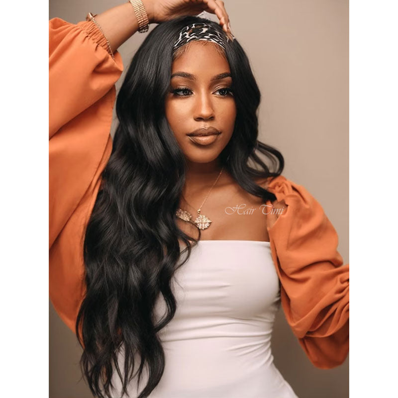 Hair Timi Headband Wig Body Wave Wigs With Scarf Natural Black Glueless Human Hair with Free Band