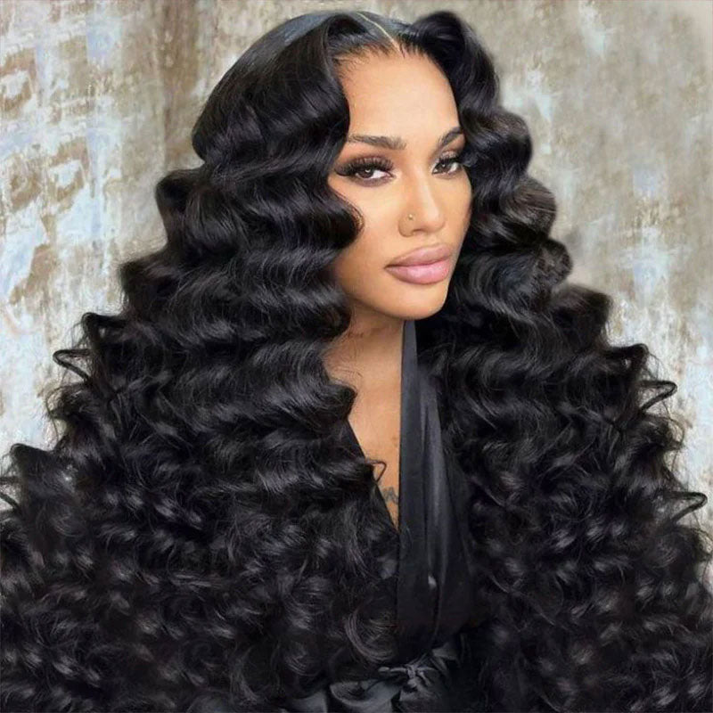Luxury Pre-Plucked Hairline Bouncy Wavy Lace Wig Super Double Drawn Virgin Human Hair HD Lace Front Wigs