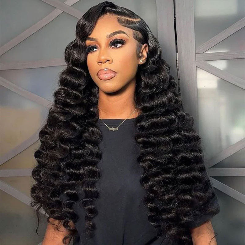 Luxury Pre-Plucked Hairline Bouncy Wavy Lace Wig Super Double Drawn Virgin Human Hair HD Lace Front Wigs